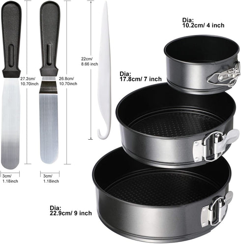 Springform Cake Pans - 4" 7" 9" Non-stick Round Bakeware Cake Pan and 150-piece Parchment Paper Liners (BLACK)