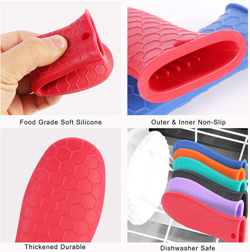 10 Pcs Non-Slip Silicone Hot Handle Holder & Assist Grips, Potholder for Cast Iron Skillets, Heat Resistant Handle Cover Sleeve for Frying Pans, Casserole, Cookware Handles