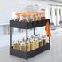 Under Sink Organizer and Storage - 2 Tier Bathroom Organizer - Multi-purpose Under The Sink Organizer - Countertop Storage Shelf Holder with 6 Hooks - Kitchen Spice Rack - Under Sink Storage for Bathroom Kitchen, Black