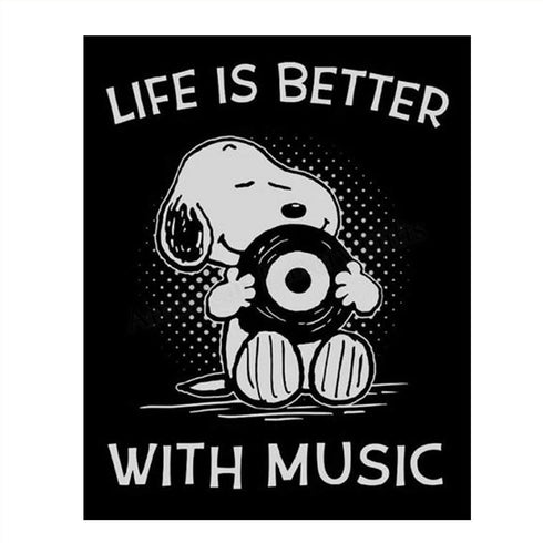 "Life is Better With Music" Snoopy Quotes- Poster Print- 8 x 10" Wall Art Print-Ready To Frame. Funny Typographic Cartoon Print. Home- Office- Studio Fun Decor. Perfect Gift For All Music Lovers!