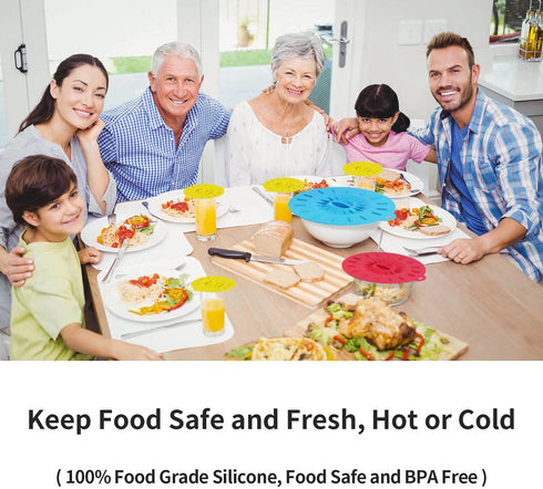 7 Pack€‘Silicone Lids, Microwave Splatter Cover, 5 Sizes Reusable Heat Resistant Food Suction Lids fits Cups, Bowls, Plates, Pots, Pans, Skillets, Stove Top, Oven, Fridge, BPA Free
