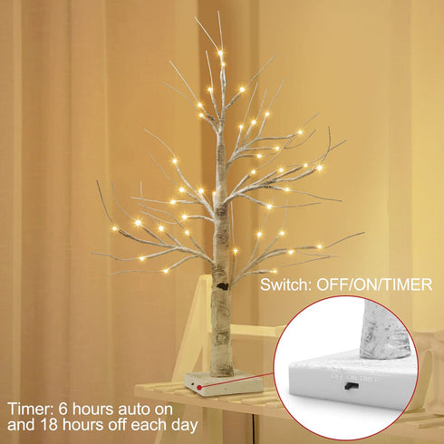 Set of 2- FastDeng Birch Tree Lighted, 2FT 36 LED Warm White Lights, Battery Powered Timing Tabletop Bonsai Tree Light for Home Bedroom Holiday Wedding Party Indoor Decoration