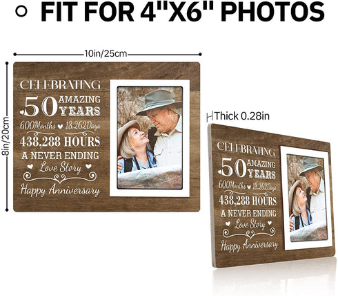 50th Wedding Anniversary Picture Frame - 50th Anniversary Couple, Husband, Wife, Golden Anniversary 50 Year Gifts, 4 x 6 Inch Photo