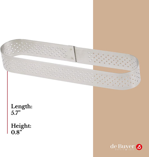 de Buyer - Oblong Perforated Valrhona Tart Ring - Baking Supplies - Stainless Steel Cake Ring - Dishwasher Safe - 5.7" x 1.4", 0.8" Height