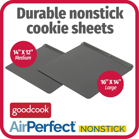 Good Cook AirPerfect 2-Pack Nonstick Cookie Sheets, Insulated Carbon Steel, Medium 14" x 12" and Large 16" x 14"