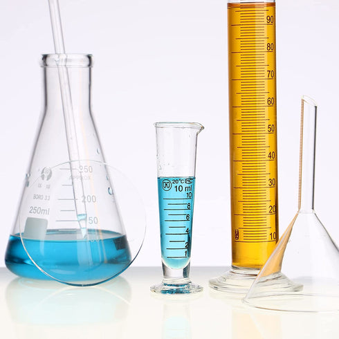 Baluue 10mL Lab Graduated Measuring Cup With Spout Wide Mouth Glass Conical Beaker Liquid Dispenser Measuring Cylinder Experiment Tool For School Science