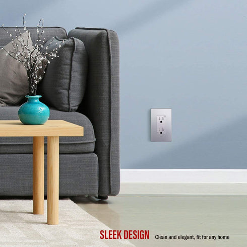 ENERLITES Elite Series Screwless Decorator Wall Plate Child Safe Outlet Cover, Gloss Finish, Size 1-Gang 4.68" H x 2.93" L, Unbreakable Polycarbonate Thermoplastic, SI8831-SV-10PCS, Silver (10 Pack)