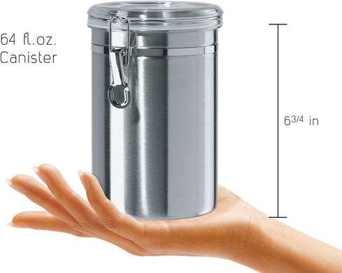 Stainless Steel Canisters for the Kitchen - Beautiful Airtight for Kitchen Counter, Medium 64 fl oz, Food Storage Container, Tea Coffee Sugar Flour Canisters by SilverOnyx - Medium 64oz - 1 Piece