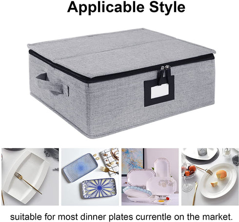 Platter Storage Case-China Storage Containers Height of 5.5'' with Sturdy Stackable Lid Wearable TC Material Include 4 Large Felt Dividers(Light Grey)