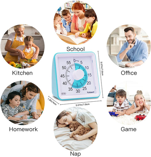 Yunbaoit Visual Analog Timer,Silent Countdown Clock, Time Management Tool for Kids and Adults (Blue)