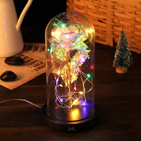 Beauty and The Beast Rose, Gifts for Her Wife Mom, Enchanted Rose in Glass Dome, Women Birthday, Lights and Flowers