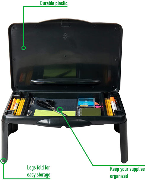 Mind Reader LAPSTOR-BLK Folding Lap, Portable Laptop Desk, Breakfast, Bed Table, Serving Tray with Extra Storage Space for Books, Files, Docs, School Supplies and More, for Kids, Adults, Black