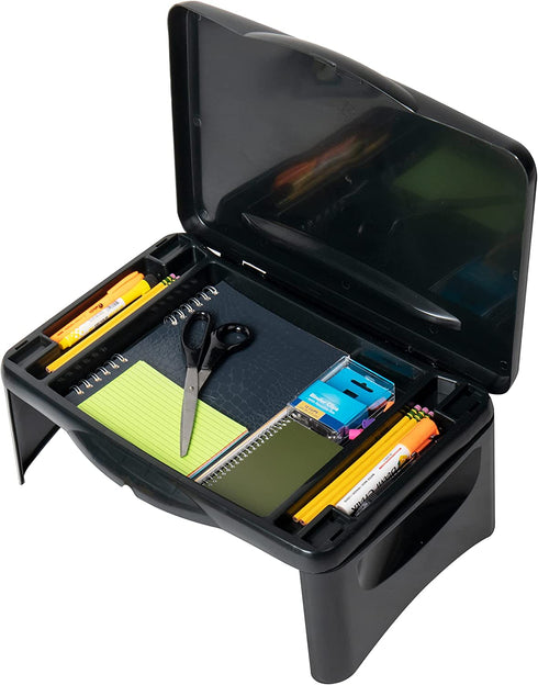 Mind Reader LAPSTOR-BLK Folding Lap, Portable Laptop Desk, Breakfast, Bed Table, Serving Tray with Extra Storage Space for Books, Files, Docs, School Supplies and More, for Kids, Adults, Black