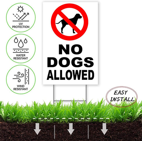 3PC No Dogs Allowed Sign 8 x12" Keep Off Grass Sign w/ Stake, No Dog Poop Signs, No Pets Allowed Sign, Dog Poop Signs for Yard, No Peeing Dog Sign, Curb Your Dog Sign, No Dogs on Lawn Sign, Dog Signs