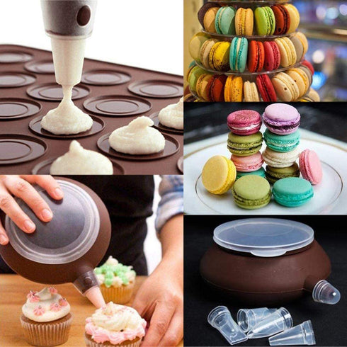 GARCENT Macaron Baking Mold, Non-Stick Silicone Pastry Baking Mat Set, 48 Capacity with Food Tongs, Measuring Spoon, Silicone Spatula, Cake Decorating Supplies