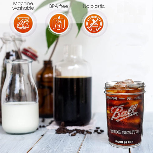 Reusable Boba Bubble Tea & Smoothie Cups - 2 Glass Wide Mouth 16oz Ball Mason Jars with Bamboo Lids - 2 Reusable Silver Stainless Steel Boba Straws Brand Capsule Classic