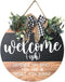 Welcome Sign Front for Door Decoration, 12 in Round Wood Wreaths Wall Hanging Outdoor, Farmhouse, Porch, for Spring Summer Fall All Seasons Holiday Christmas (Black)