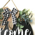 Welcome Sign Front for Door Decoration, 12 in Round Wood Wreaths Wall Hanging Outdoor, Farmhouse, Porch, for Spring Summer Fall All Seasons Holiday Christmas (Black)