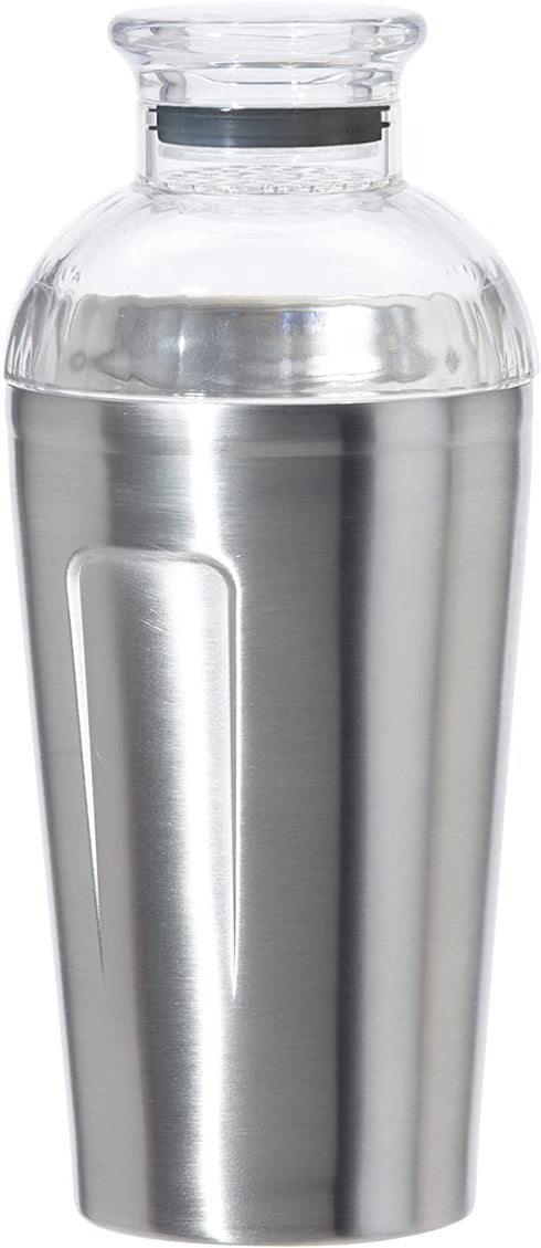 Oggi Groove Insulated Cocktail Shaker-16oz Double Wall Vacuum Insulated Stainless Steel Shaker, Tritan Lid has Built In Strainer, Ideal Cocktail Mixer, Martini Shaker, Margarita Shaker, Stainless,7404