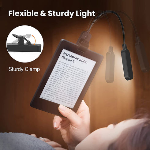 Clip on Book Light for Reading in Bed, AXX Rechargeable Reading Lights for Kids, Amber Clip Lights for Reading - LED, Small, Battery Operated, Lightweight, Portable Book Light for Bookworms (2 Pack)