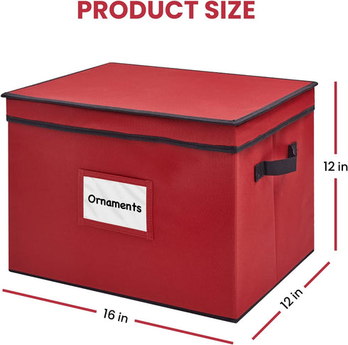 WBHome Christmas Ornament Storage Box with Removable Lid, 4'' Compartment Storage Container with Adjustable Dividers, Keeps 36 Holiday Ornaments & Decoration Accessories, Red
