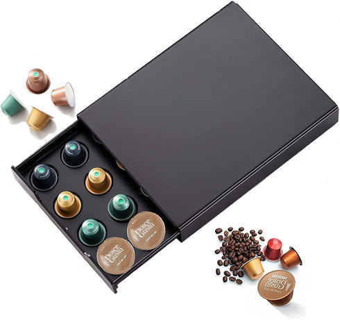 Miuly Nespresso Coffee Pod Holder for 20 Capsules,Small Storage Drawer Organizer Compatible with Dolce Gusto and Nespresso Originalline,Black