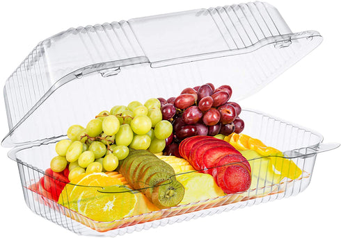 The Bakers Pantry cake roll container Clear Hinged Lid disposable 9"x 5 great for Loaf Deep Cookies plastic containers disposable donut cookie sandwich clamshell containers for food (Pack of 50)