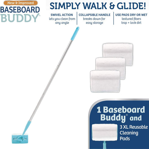 Baseboard Buddy Baseboard & Molding Cleaning Tool! Includes 1 Baseboard Buddy and 3 Reusable Cleaning Pads, As Seen on TV
