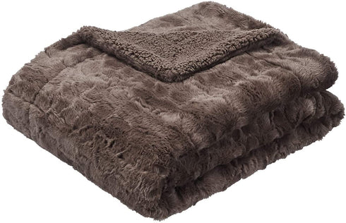 Amazon Basics Fuzzy Faux Fur Sherpa Throw Blanket, 50"x60" - Solid Brown