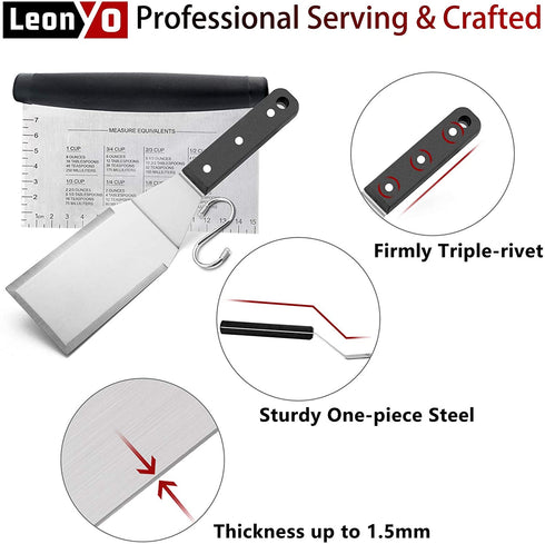 Leonyo 9 PCS Griddle Grill Accessories, Stainless Steel BBQ Metal Spatulas Set, Grilling Tools Kit for Barbecue Flat Top Cast Iron Hamburger Cooking Camping Indoor & Outdoor
