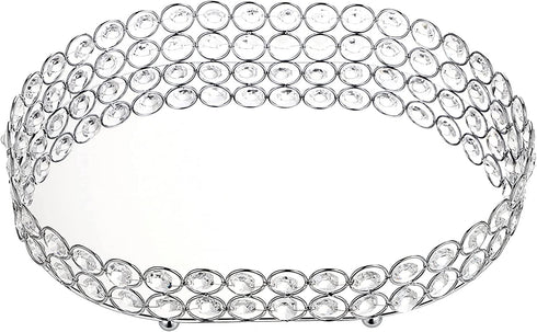 Hipiwe Crystal Vanity Tray Mirrored Dresser Perfume Trays for Makeup Tray Cosmetic Skin Care Storage, Jewelry Trinket Organizer Tray for Bathroom Countertop Home Decor (Medium, Silver)
