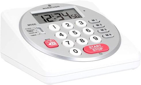 MARATHON 100 Hour Direct Entry Digital Tabletop Timer - Batteries Included (White/Silver)