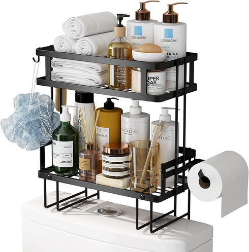 Over The Toilet Storage Shelf,Bathroom Organizer, Above Storage Cabinet Restroom Paper Holder,No Drilling Space Saver with Wall Mounting Design (Black)