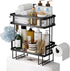Over The Toilet Storage Shelf,Bathroom Organizer, Above Storage Cabinet Restroom Paper Holder,No Drilling Space Saver with Wall Mounting Design (Black)
