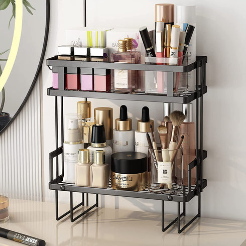 Over The Toilet Storage Shelf,Bathroom Organizer, Above Storage Cabinet Restroom Paper Holder,No Drilling Space Saver with Wall Mounting Design (Black)