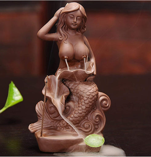 Sunmir Home Decor Ceramic Mermaid backflow Incense Burner Incense Stick Holder Free backflow Incense Cone Sample