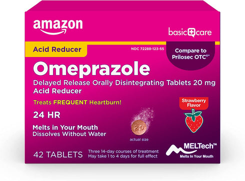 Amazon Basic Care Omeprazole Delayed Release Orally Disintegrating Tablets, Strawberry Flavor, 42 Count