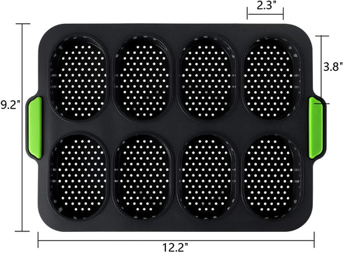 TOPZEA Set of 2 Silicone Baguette Pan, Nonstick French Bread Mold Perforated Pan 3 Wave Loaves Toast Loaf Bake Mold 8 Gutter Bread Crisping Tray for Cake Cooking Baker, Black