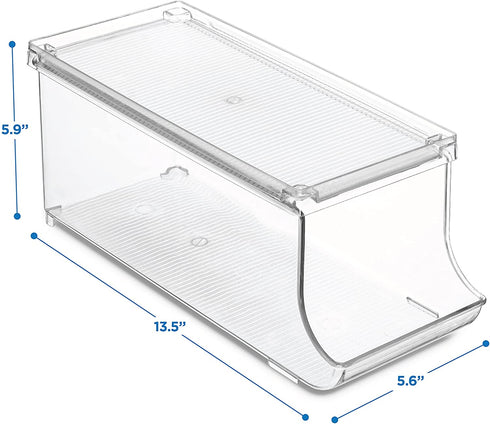 Set of 2 Stackable Refrigerator Organizer Bins Pop Soda Can Dispenser Beverage Holder for Fridge, Freezer, Kitchen, Countertops, Cabinets - Clear Plastic Canned Food Pantry Storage Rack Holds 9 Cans