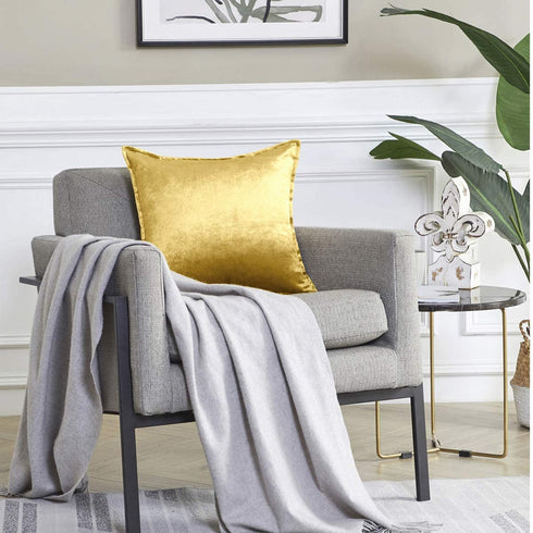 GIGIZAZA Gold Velvet Decorative Throw Pillow Covers, 20x20 Square Couch Sofa Pillow Covers,Set of 2 Square Cushion Covers
