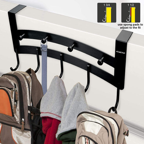 ACMETOP Over The Door Hook Hanger, Heavy-Duty 9 Hook Organizer Rack for Coat, Towel, Bag, Robe, Aluminum, Brush Finish (Black)