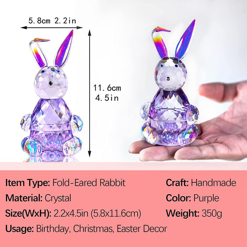 Crystal Rabbit Figurine Paperweight Decor Glass Animal Ornaments Art Collectible(Purple)