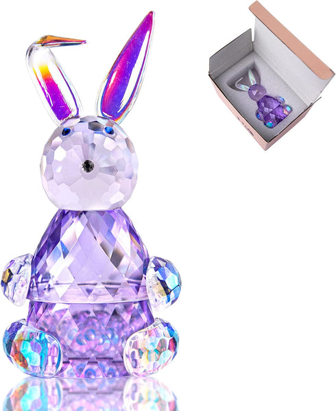 Crystal Rabbit Figurine Paperweight Decor Glass Animal Ornaments Art Collectible(Purple)