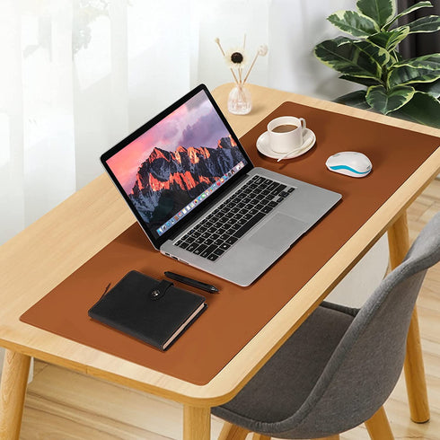 Desk Pad Blotter,Wolaile 36x17 inch Large Leather Mouse Pad,Waterproof Non-Slip Writing Desktop Protector Mat,Office Desk Accessory Decor,Brown