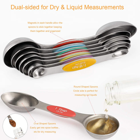 Magnetic Measuring Spoons Set of 8 Stainless Steel Dual Sided Stackable Measuring Spoon Nesting Teaspoons Tablespoons for Measuring Dry and Liquid Ingredients