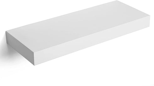 SONGMICS Floating Wall Shelf 15.7 inch, Easy Install for Decorative Display Corner Invisible Bracket Support, White ULWS14WT