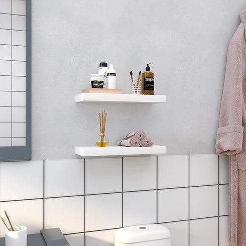 SONGMICS Floating Wall Shelf 15.7 inch, Easy Install for Decorative Display Corner Invisible Bracket Support, White ULWS14WT