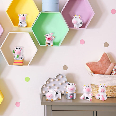 14 Pieces Mini Cute Cow Animals Miniature Figurines Toys Cow Cake Toppers Resin Garden Miniature Moss Landscape DIY Terrarium Crafts Ornament for Cake Decoration Garden Home Party Decor