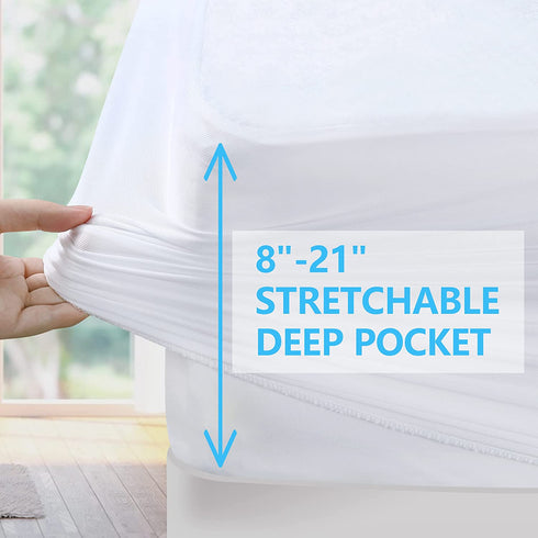 King Mattress Protector Waterproof Breathable Noiseless Mattress Cover, Premium Soft Bed Cover with Deep Pocket Fits Up to 21", Cotton Terry Machine Washable Mattress Protector