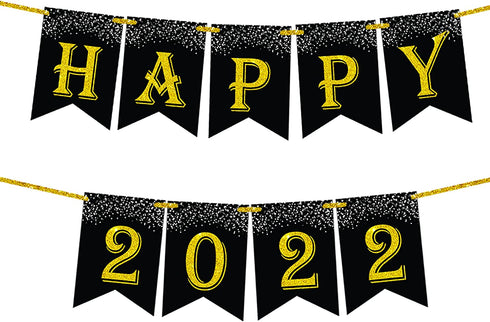 Gold Glitter, Happy 2022 Banner - 10 Feet, No DIY | Happy New Year Banner 2022 for Happy New Year Decorations 2022 | New Years Eve Party Supplies 2022 | New Years Eve Banner 2022 | NYE Decorations